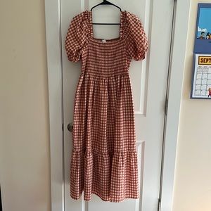 Smocked maternity midi dress